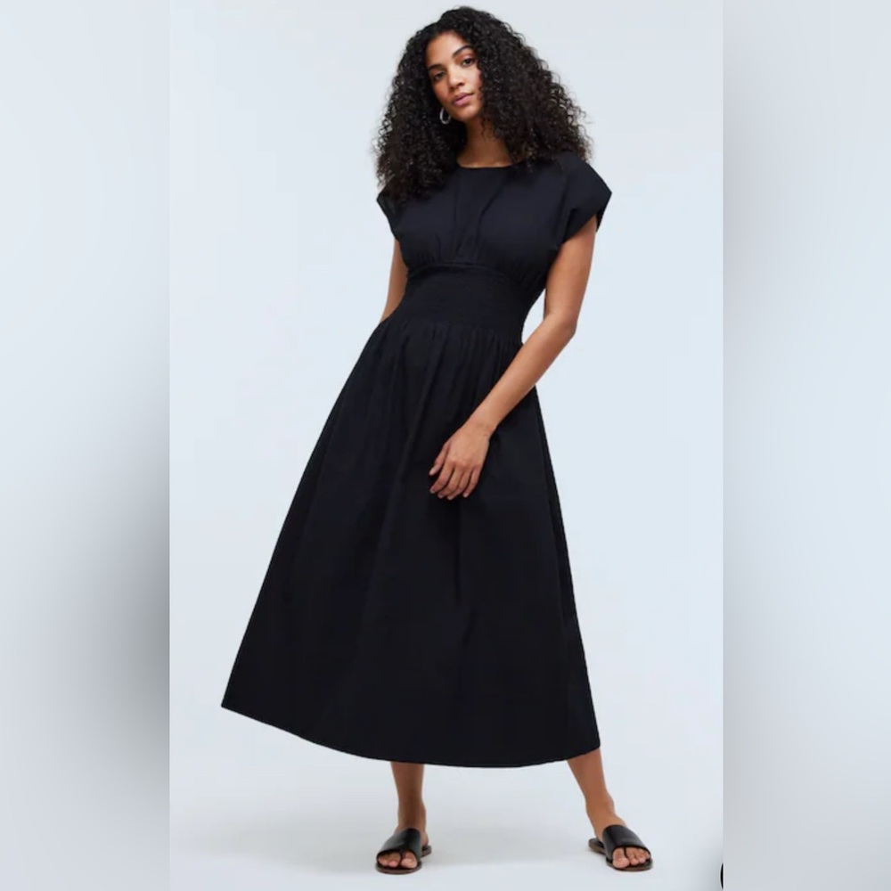 NWT Madewell Smocked-Waist Midi Dress in Stripe Seersucker